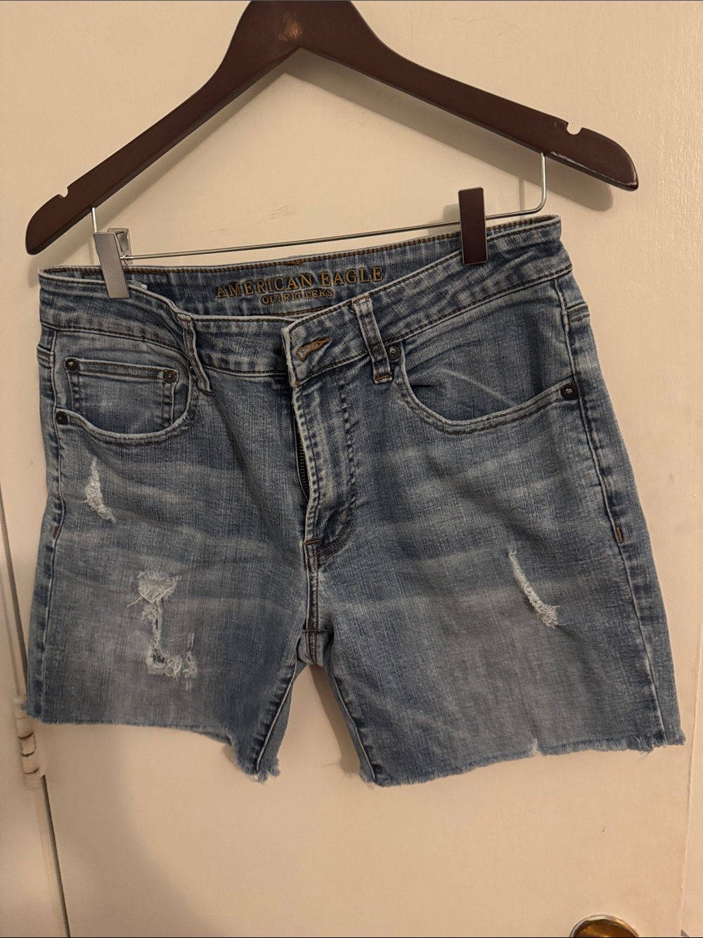 American Eagle Outfitters Light Wash Distressed Denim Shorts